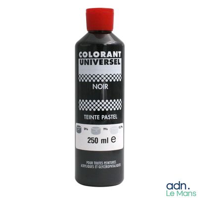 un flacon de peinture noire muni d'un bouchon rouge