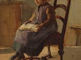 un tableau représentant une femme assise sur une chaise en train de lire un livre