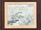 une vieille photo représentant un paysage de montagne avec des rochers et des blocs rocheux