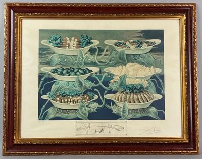 framed picture of a painting of fruit and vegetables on a table