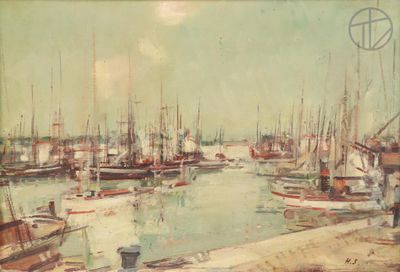 un tableau représentant un port où se trouvent de nombreux bateaux
