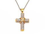un pendentif en forme de croix en or serti de diamants, monté sur une chaîne