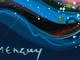 a picture of a painting of a boat in the water