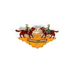 deux badges représentant deux hommes à cheval avec les mots hermes paris