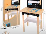 a picture of a wooden toy kitchen set with a stove and sink