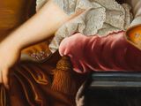 a painting of a woman laying on a couch