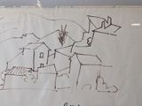 a picture of a drawing of a town on a piece of paper