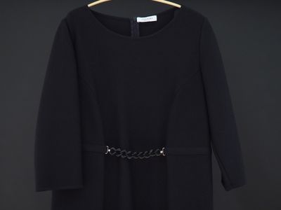 STIZZOLI, Robe noire à manche longue en laine (100%), agréme…