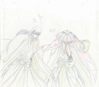 dessin représentant deux personnages d'anime marchant côte à côte