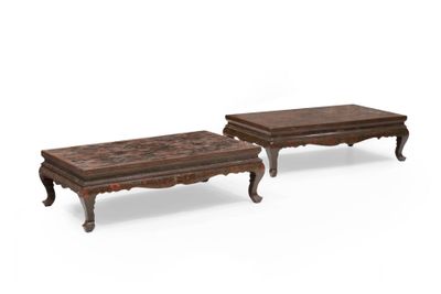 pair of chinese carved wood coffee tables, 19th century