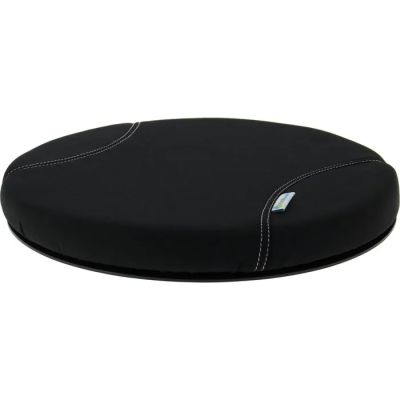 a close up of a black seat cushion on a white background