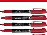 a set of four red pens with black ink on them