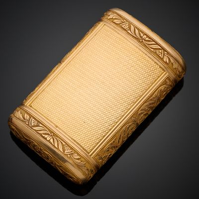 Tabatière en or jaune 750 millièmes guilloché, les flancs arrondis à d