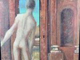 two paintings of a man standing in front of a doorway