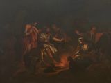 an image of a painting of a group of people sitting around a fire