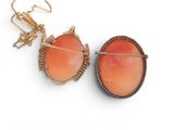 pair of coral and diamond ear clips