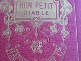 un vieux livre posé sur une table recouverte d'un tissu rose
