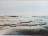 an oil painting of a beach scene with waves coming in to shore