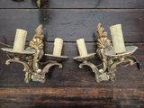 pair of antique brass wall sconces with candle holders