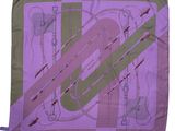 purple and green scarf with a picture of a musical instrument on it