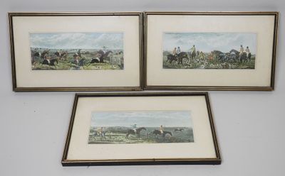 deux reproductions encadrées représentant des chevaux et des cavaliers dans un champ