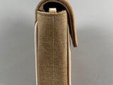 a close up of a small tan bag with a zipper on it