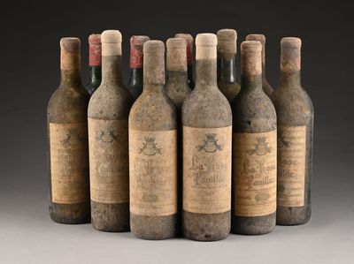 six bouteilles de vin sont alignées sur une surface grise