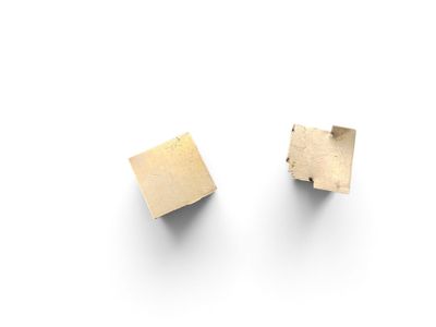 pair of gold square stud earrings on a white surface