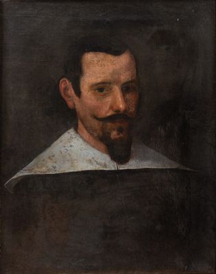 a painting of a man with a beard and a white collar