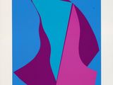 an image of a blue and pink abstract painting on a blue background
