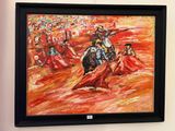 tableau représentant un homme à cheval devant une foule de personnes