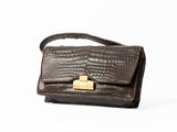 sac à main en cuir d'alligator marron avec fermoir doré