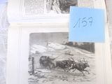 deux pages d'un livre sur lesquelles figure le dessin d'un cheval tirant un traîneau