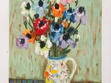 une peinture de fleurs dans un vase sur une table