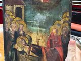 painting of the birth of jesus on a wooden panel