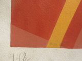 painting of a red and yellow square with a yellow strip on it