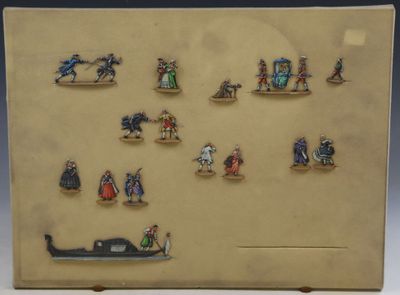 Ensemble de 14 plats d'étain polychrome vernis à l'alcool H … - Photo 1