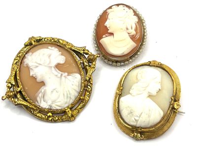 Broche camée en argent 800/1000 encadrée de semences de perl…