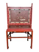 Cabinet de lettré en bois laqué rouge à porte unique et tiro…