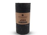 a close up of a roll of black soap on a white background