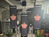 a stage set up in a building with a lot of lights