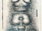 a black and white drawing of a man and a dog