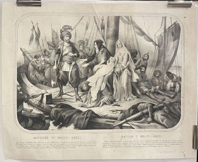 a drawing of a man standing on a boat with other people