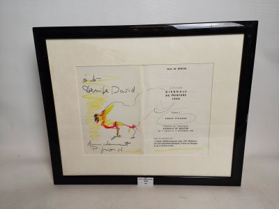 Édouard PIGNON : "Le coq". Dessin au pastel et crayon graphi…