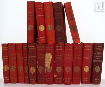 several red books are stacked on top of each other on a table