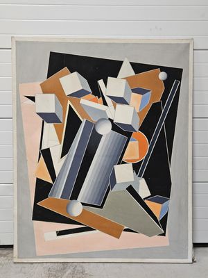 une image représentant un tableau sur lequel figure un vase posé sur une table près d'un mur