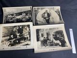 four old black and white photos of people on a boat