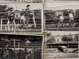 plusieurs photos en noir et blanc d'un homme sur un ring de boxe