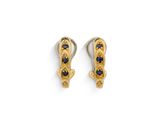 une paire de boucles d'oreilles en or ornées de saphirs sur fond blanc