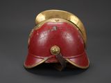 a close up of a helmet on a black background